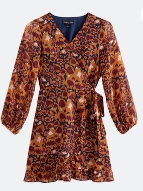 NWT Montgomery Post Blaire Surplice Wrap Dress XL Petite Leopard Print Tie Waist